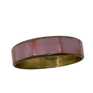 Vintage Pink Flat Rectangle Stone Bangle Bracelet